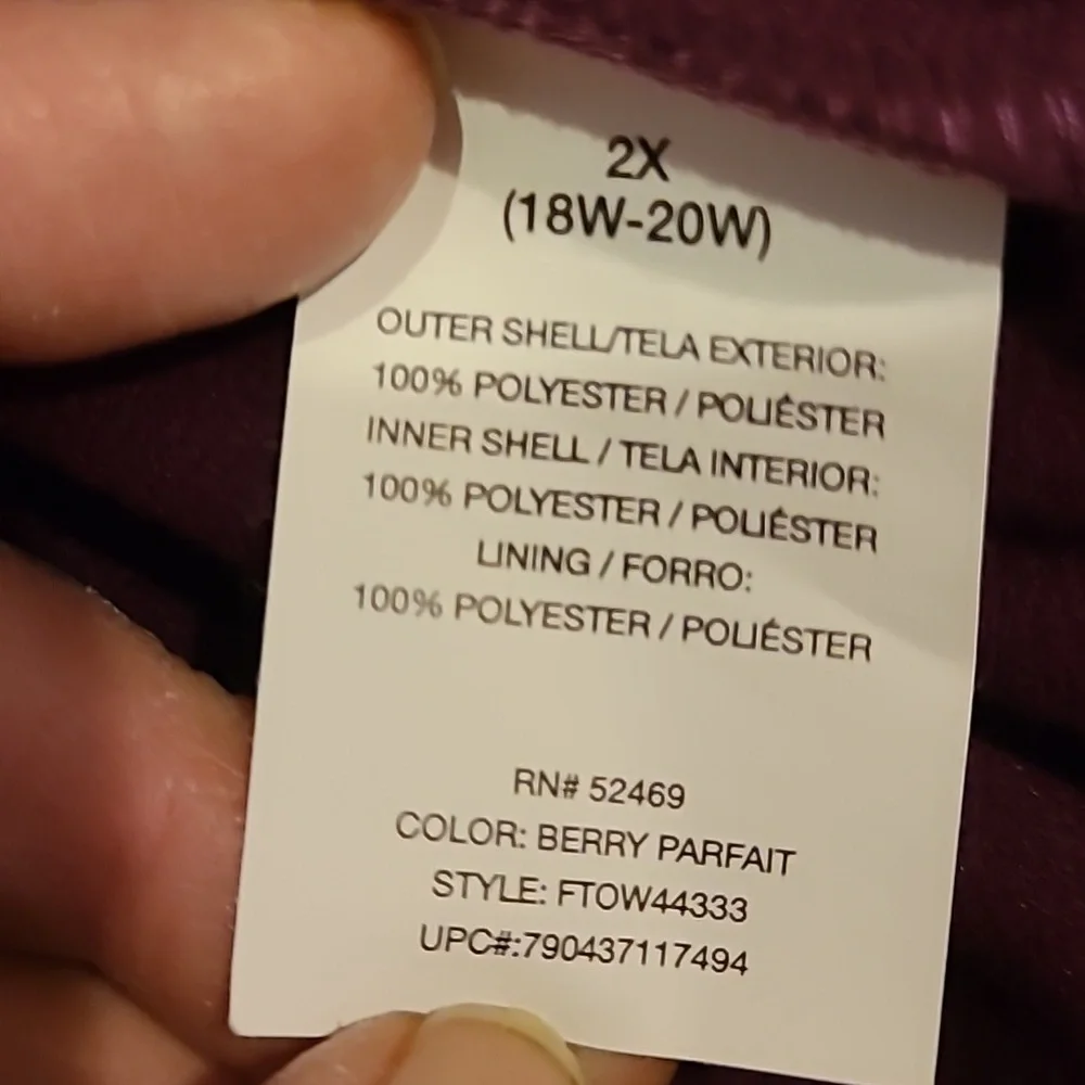 Free Tech Plum/ Raspberry Color Coat Size 18/20. - Picture 12 of 12